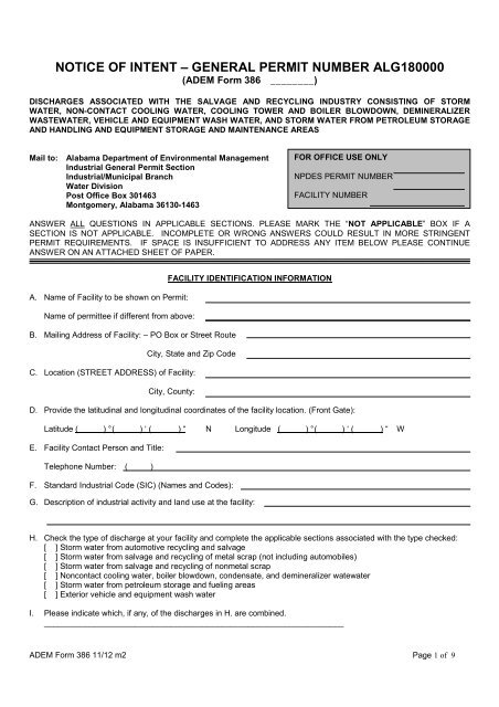 General Permit Application Package - Alabama Department of ...