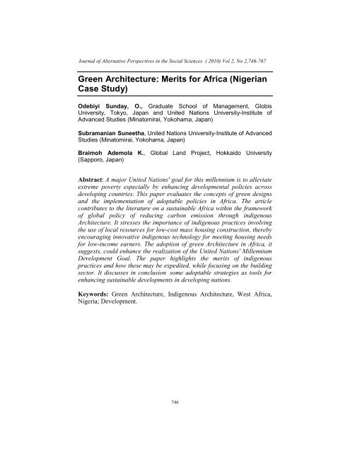Green Architecture: Merits for Africa (Nigerian Case Study)