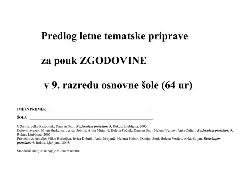 Raziskujem preteklost 9 - letna priprava - Praktik