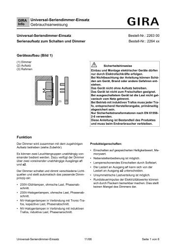 Bedienungsanleitung zu Gira 2264203 E22 Tastdimmer ... - Avolta.de