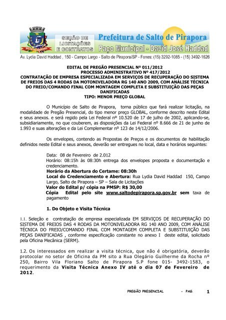 1 O MunicÃ­pio de Salto de Pirapora, torna pÃºblico que farÃ¡ realizar ...