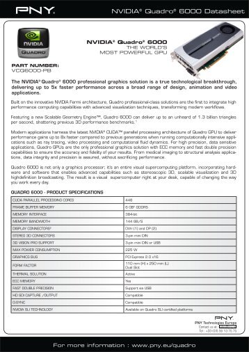 NVIDIAÂ® QuadroÂ® 6000 Datasheet - PNY