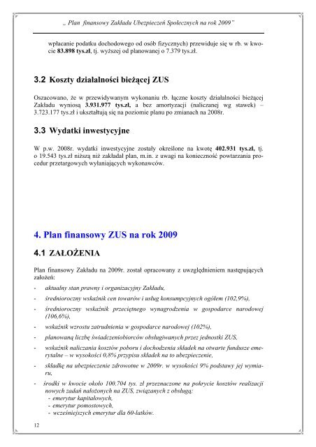 Plan finansowy ZUS na rok 2009