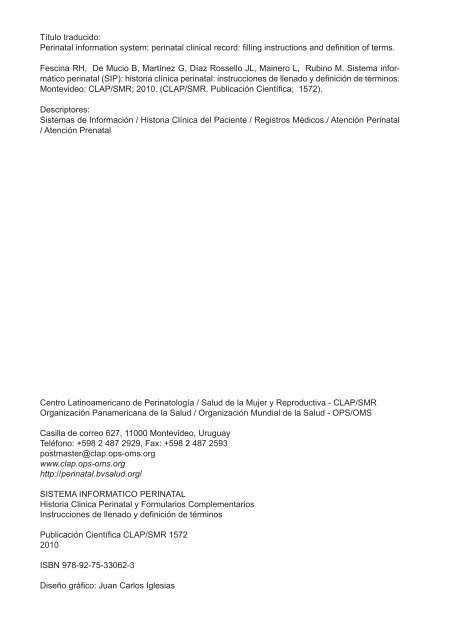 Historia ClÃ­nica Perinatal y formularios - CLAP 2010 - Prenatal