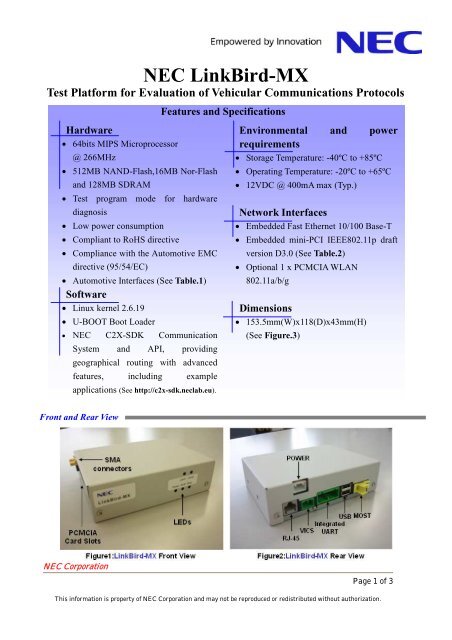 NEC LinkBird-MX Test Platform for Evaluation of Vehicular ...