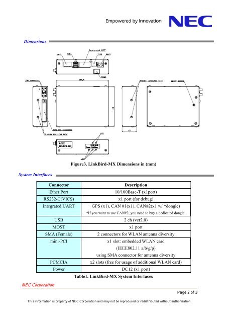 NEC LinkBird-MX Test Platform for Evaluation of Vehicular ...