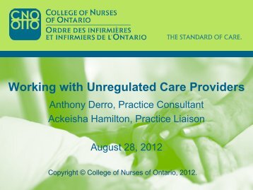 Working with Unregulated Care Providers - College of Nurses of ...