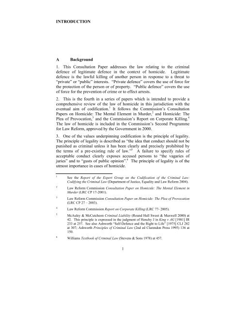 Legitimate Defence Consultation Paper - Law Reform Commission