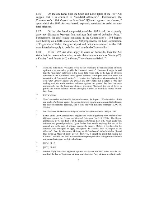 Legitimate Defence Consultation Paper - Law Reform Commission