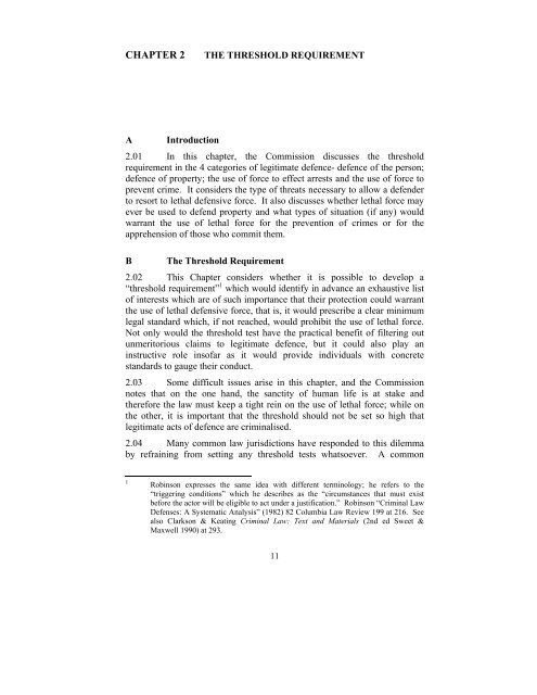 Legitimate Defence Consultation Paper - Law Reform Commission