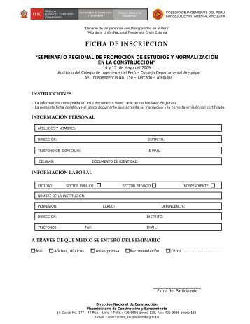 FICHA DE INSCRIPCION - Ministerio de Vivienda, ConstrucciÃ³n y ...