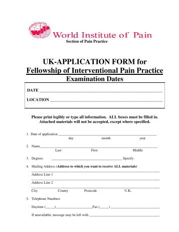UK-APPLICATION FORM for Fellowship of Interventional Pain Practice