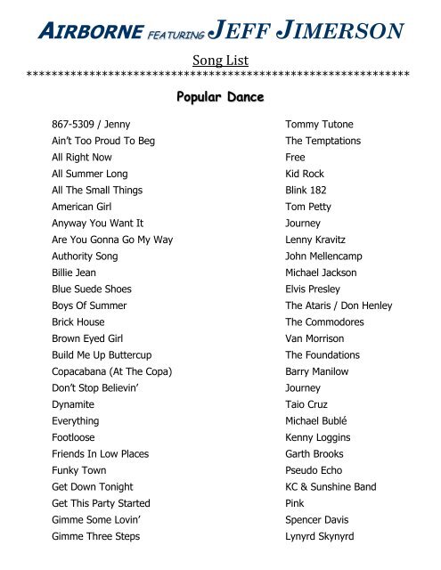Song List Entertainment Unlimited