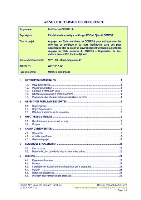 ANNEXE II: TERMES DE REFERENCE - ACP Business Climate