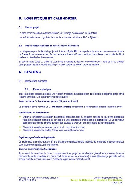 ANNEXE II: TERMES DE REFERENCE - ACP Business Climate
