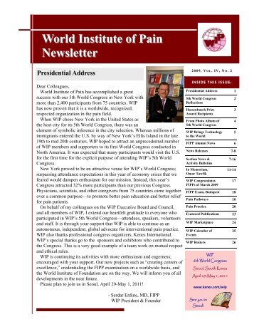 WIP Newsletter 2009 Vol IV Issue 2 - World Institute of Pain