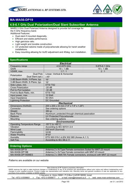 WLL,WLAN,WiFi,WiMAX - Mars Antennas & RF Systems