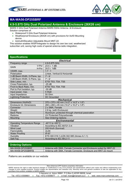 WLL,WLAN,WiFi,WiMAX - Mars Antennas & RF Systems