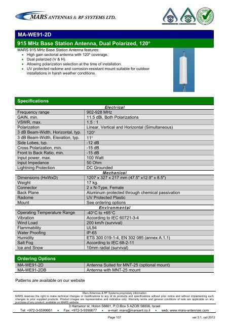 WLL,WLAN,WiFi,WiMAX - Mars Antennas & RF Systems