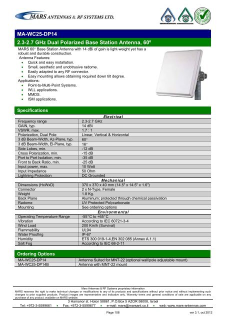 WLL,WLAN,WiFi,WiMAX - Mars Antennas & RF Systems