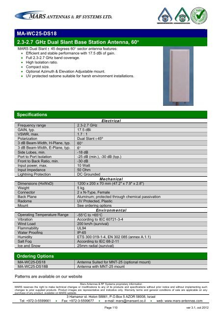 WLL,WLAN,WiFi,WiMAX - Mars Antennas & RF Systems