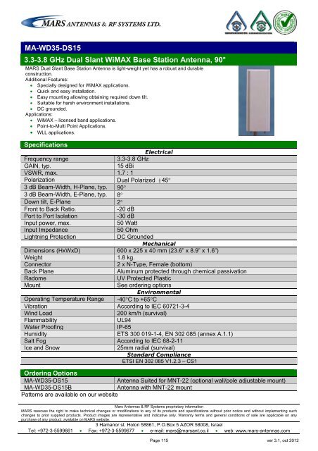 WLL,WLAN,WiFi,WiMAX - Mars Antennas & RF Systems