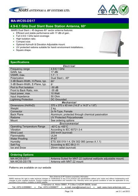 WLL,WLAN,WiFi,WiMAX - Mars Antennas & RF Systems