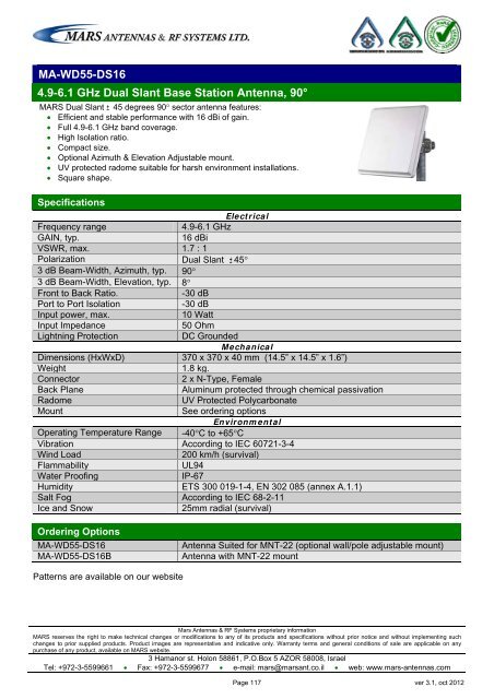 WLL,WLAN,WiFi,WiMAX - Mars Antennas & RF Systems