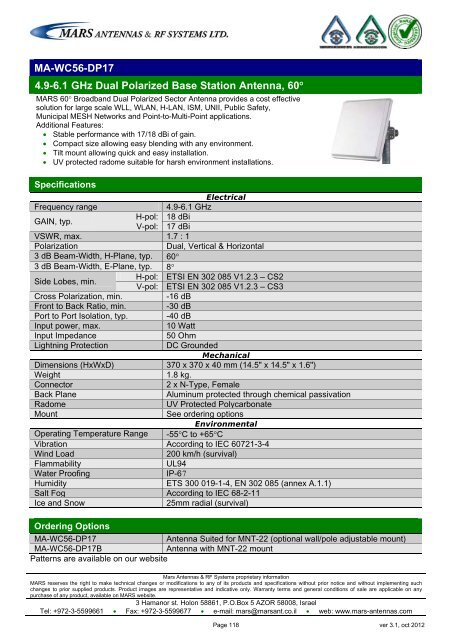 WLL,WLAN,WiFi,WiMAX - Mars Antennas & RF Systems