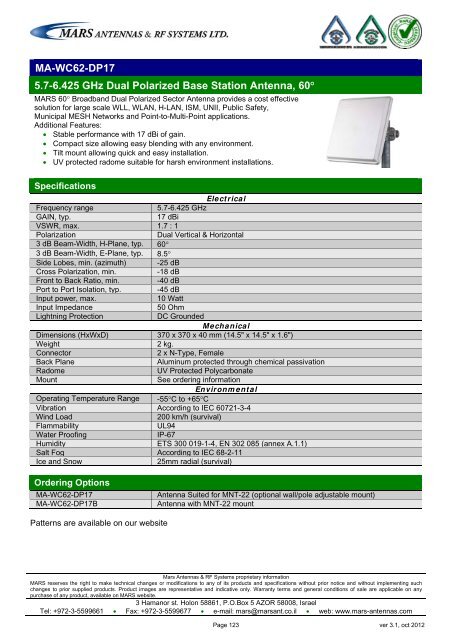 WLL,WLAN,WiFi,WiMAX - Mars Antennas & RF Systems