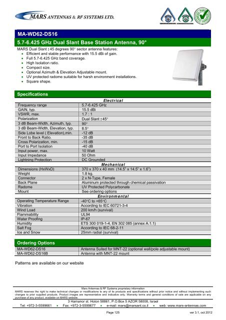 WLL,WLAN,WiFi,WiMAX - Mars Antennas & RF Systems