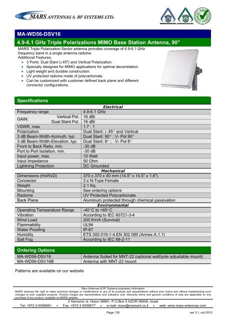 WLL,WLAN,WiFi,WiMAX - Mars Antennas & RF Systems