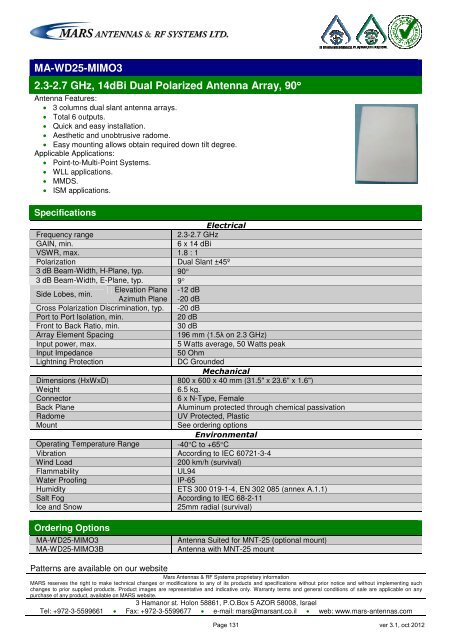 WLL,WLAN,WiFi,WiMAX - Mars Antennas & RF Systems