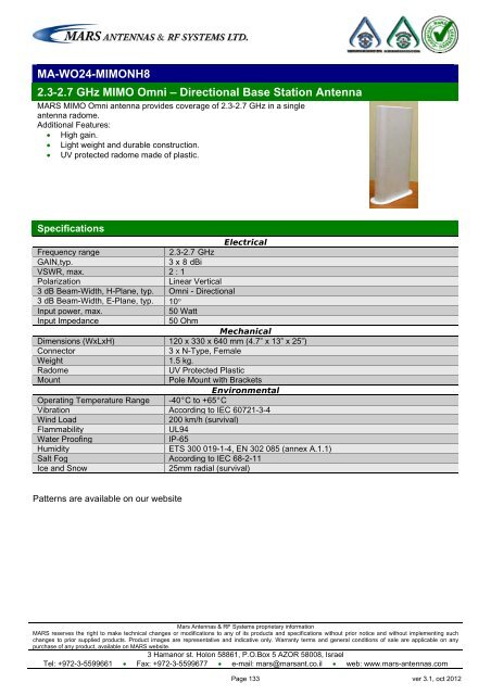 WLL,WLAN,WiFi,WiMAX - Mars Antennas & RF Systems