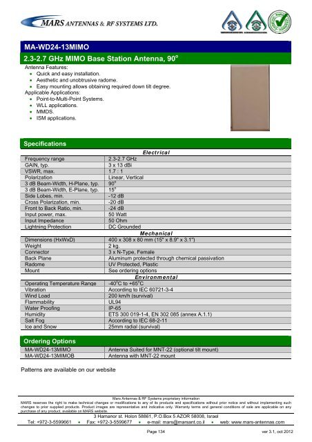 WLL,WLAN,WiFi,WiMAX - Mars Antennas & RF Systems