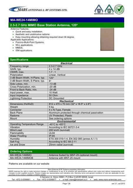 WLL,WLAN,WiFi,WiMAX - Mars Antennas & RF Systems