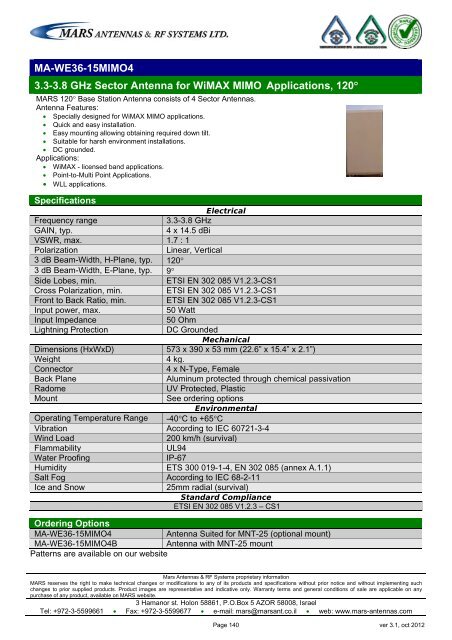 WLL,WLAN,WiFi,WiMAX - Mars Antennas & RF Systems