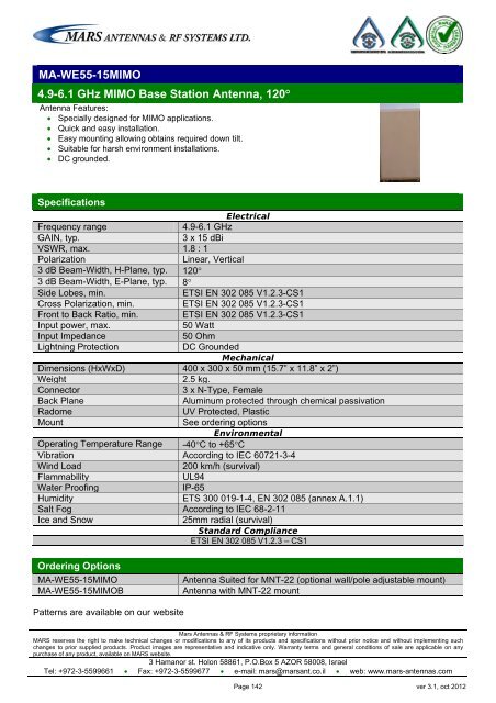 WLL,WLAN,WiFi,WiMAX - Mars Antennas & RF Systems