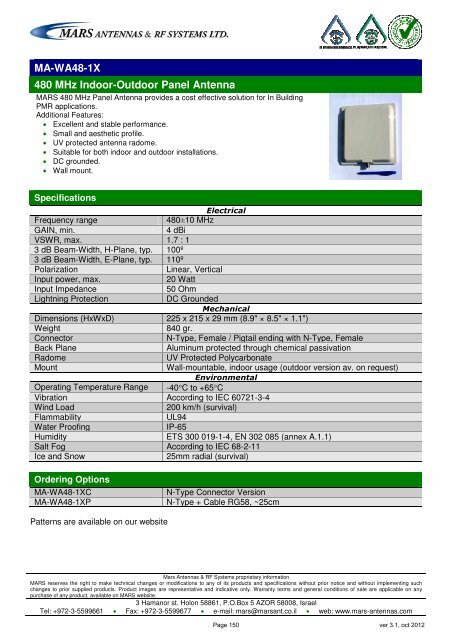 WLL,WLAN,WiFi,WiMAX - Mars Antennas & RF Systems