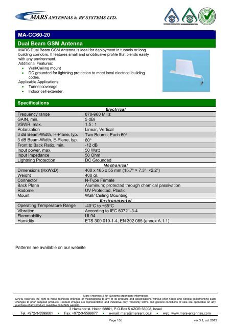 WLL,WLAN,WiFi,WiMAX - Mars Antennas & RF Systems