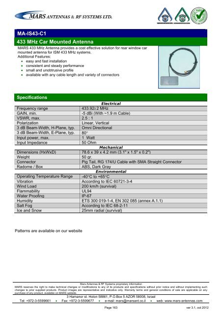 WLL,WLAN,WiFi,WiMAX - Mars Antennas & RF Systems