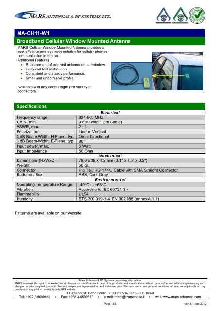 WLL,WLAN,WiFi,WiMAX - Mars Antennas & RF Systems