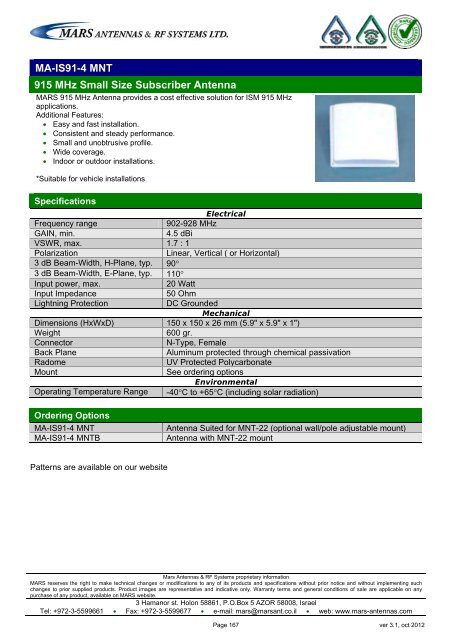 WLL,WLAN,WiFi,WiMAX - Mars Antennas & RF Systems