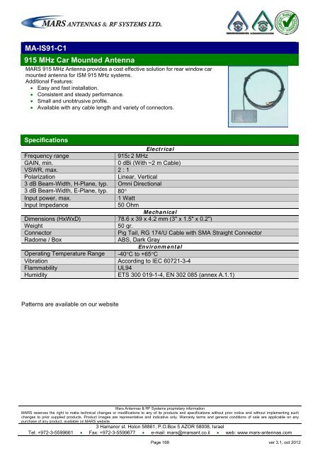 WLL,WLAN,WiFi,WiMAX - Mars Antennas & RF Systems