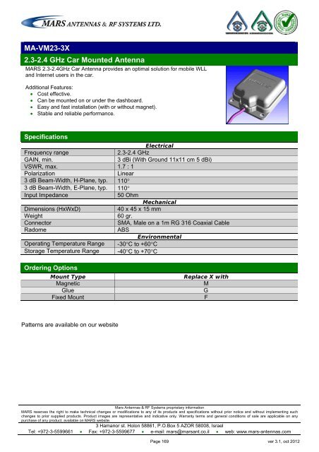 WLL,WLAN,WiFi,WiMAX - Mars Antennas & RF Systems