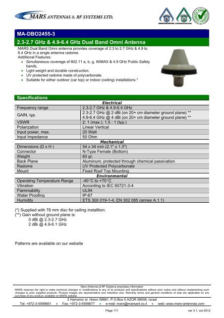 WLL,WLAN,WiFi,WiMAX - Mars Antennas & RF Systems