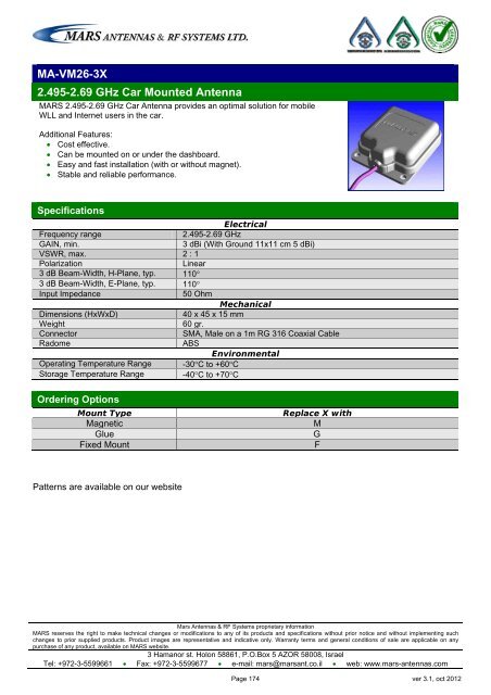 WLL,WLAN,WiFi,WiMAX - Mars Antennas & RF Systems