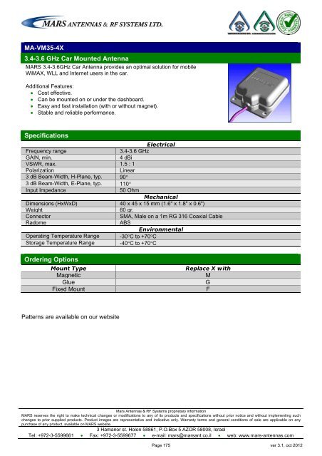 WLL,WLAN,WiFi,WiMAX - Mars Antennas & RF Systems