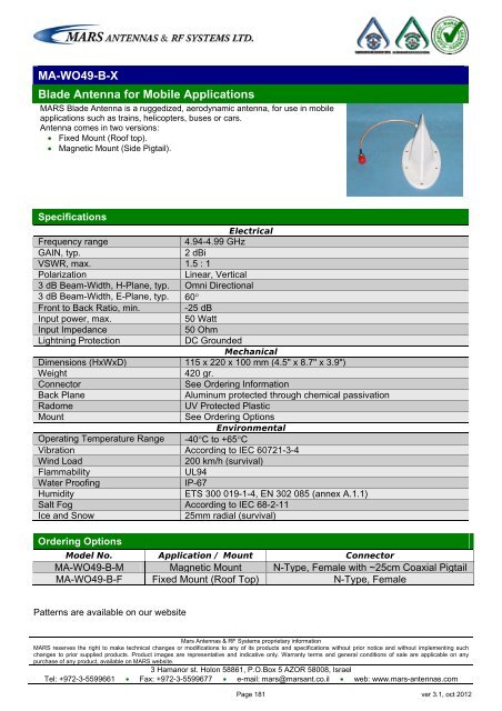 WLL,WLAN,WiFi,WiMAX - Mars Antennas & RF Systems