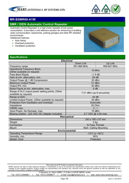 WLL,WLAN,WiFi,WiMAX - Mars Antennas & RF Systems